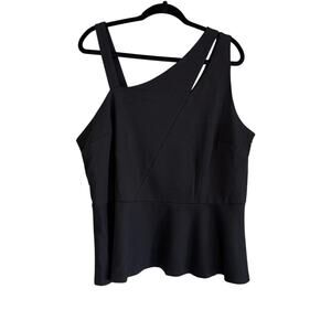 Rebel Wilson X Angels Top Womens 2X Black Cut Out Sleeveless Peplum Asymmetric